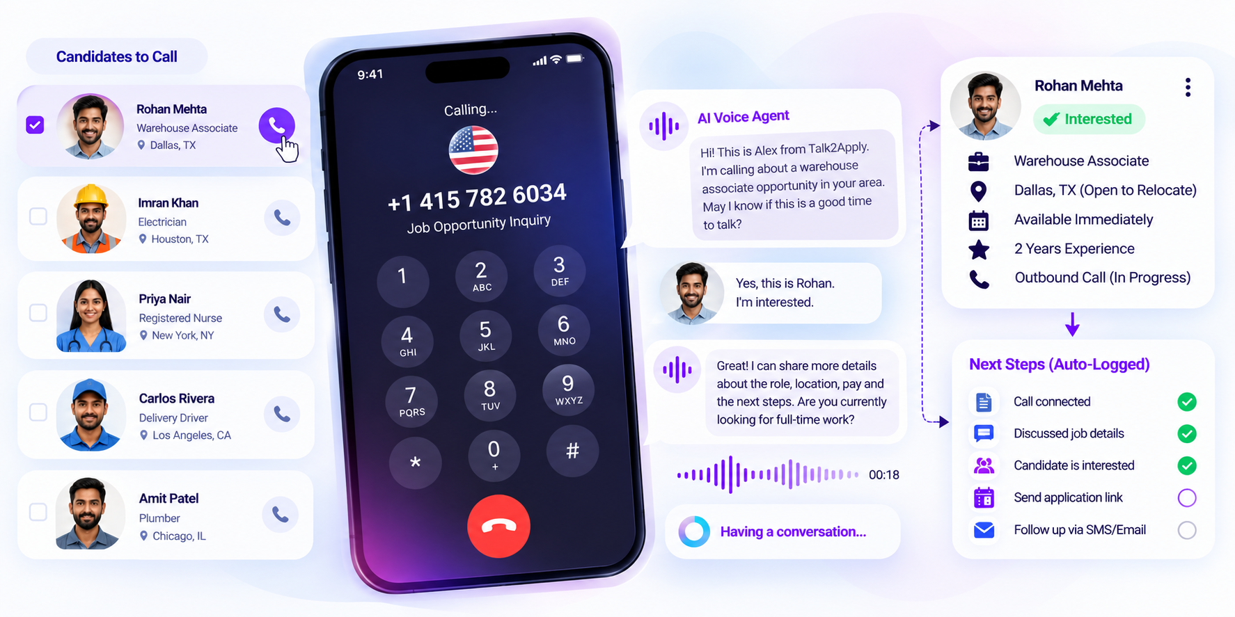 Talk2Apply outbound voice agent calling a job seeker about an opportunity