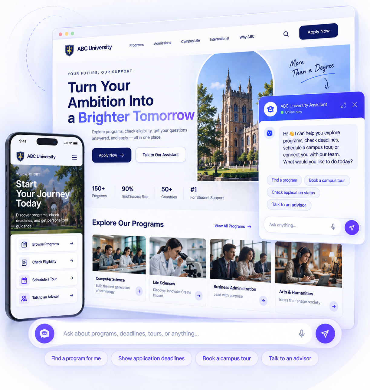 Branded university admissions site