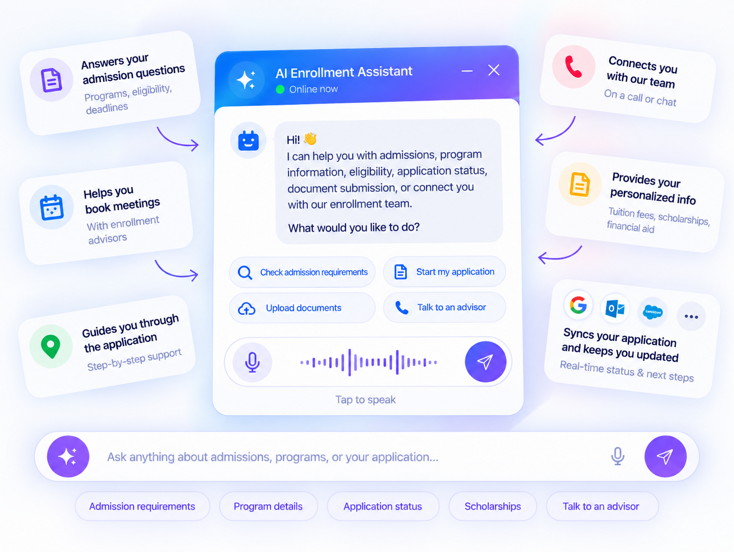 Talk2Apply enrollment chatbot interface