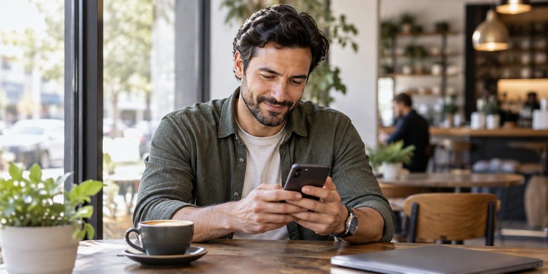 Candidate checking a follow-up message on a phone