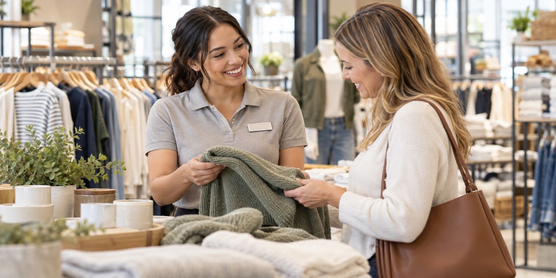 Retail sales associate helping a customer in a store